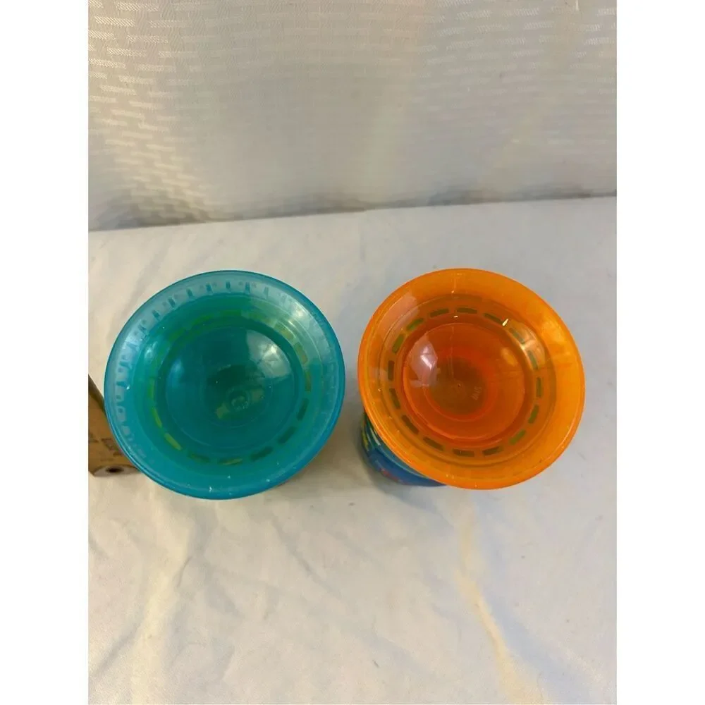2 Nuby sippy cups Monkey & Sea‎ Creature Blue Orange lot 2016